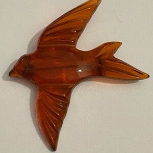 Vintage Hand Carved Bakelite Brooch Color Amber Excellent Condition